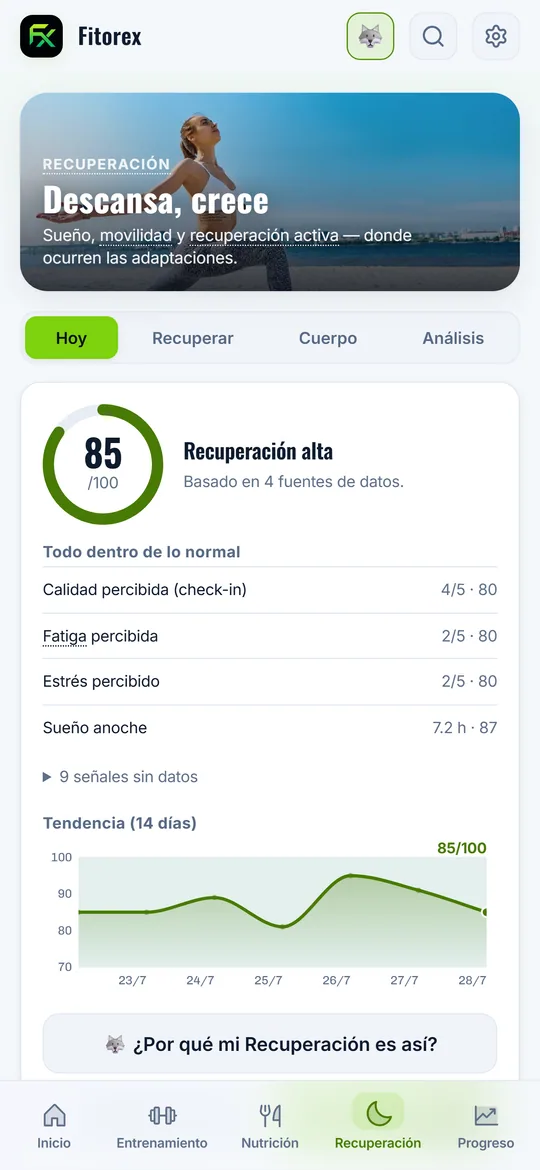 Pantalla de recuperación con los datos del wearable